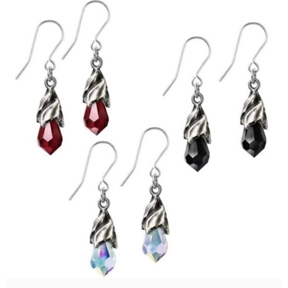 Empyrean Tear Earrings – Alchemy Gothic Crystal Drop w/ Pewter Mount – 3 Colors - Picture 1 of 8